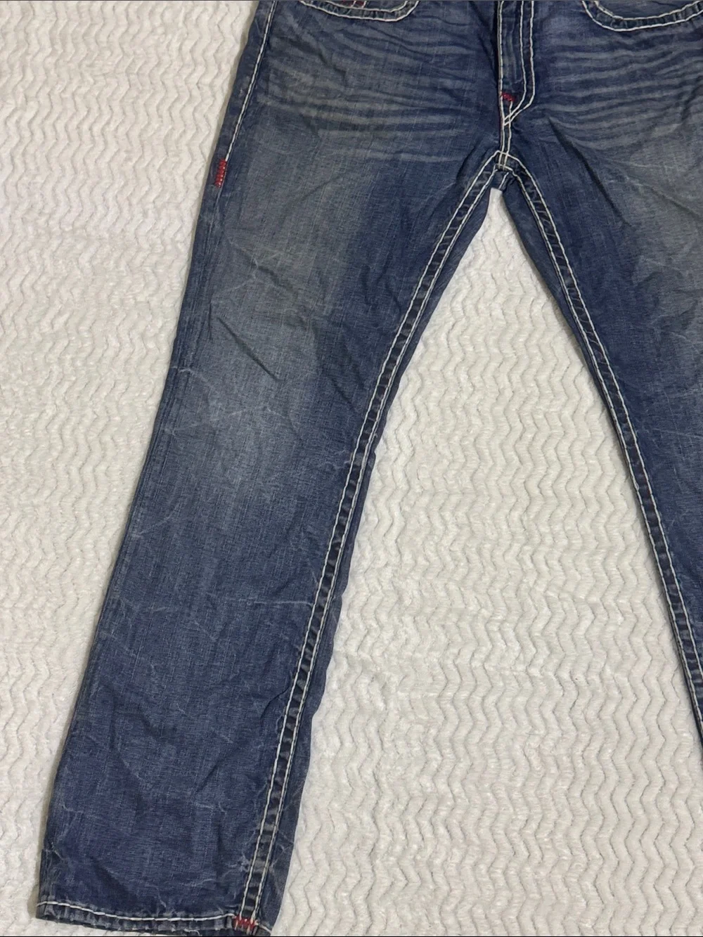 True Religion Jeans Vintage Straight Relaxed Mens 36 Blue Red Stitch